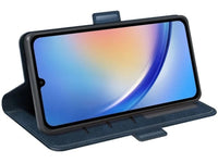 Veganes Flip Case Leder Etui Hülle mit Karten Fächer und Sichtfenster für Samsung Galaxy A35 5G in dunkelblau von Screenguard