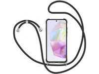 Necklace Handy Hülle mit Kordel Kette schwarz zum Tragen des Samsung Galaxy A35 5G am Körper wie Handtasche Lanyard, stabil mit erhöhten Rändern und Kanten in transparent von Screenguard