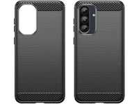 Flexible Handy Schutzhülle mit gebürster Carbon Textur auf der Rückseite für zum Schutz des Samsung Galaxy A36  Display und Gehäuse Case in schwarz von Screenguard