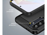 Flexible Handy Schutzhülle mit gebürster Carbon Textur auf der Rückseite für zum Schutz des Samsung Galaxy A36  Display und Gehäuse Case in schwarz von Screenguard