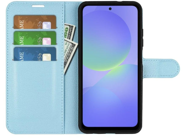 Lederhülle Portemonnaie Karten Ledertasche für Samsung Galaxy A36 in hellblau von Screenguard