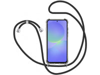 Necklace Handy Hülle mit Kordel Kette schwarz zum Tragen des Samsung Galaxy A36 am Körper wie Handtasche Lanyard, stabil mit erhöhten Rändern und Kanten in transparent von Screenguard