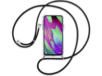 Necklace Handy Hülle mit Kordel Kette schwarz zum Tragen des Samsung Galaxy A40 am Körper wie Handtasche Lanyard, stabil mit erhöhten Rändern und Kanten in transparent von Screenguard