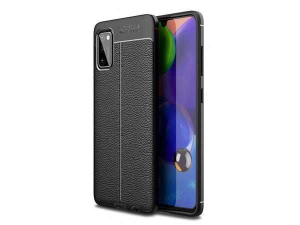 Soft TPU Case mit Design aus feinem veganen Leder für Samsung Galaxy A41 stabil mit erhöhten Rändern und Kanten in schwarz von Screenguard