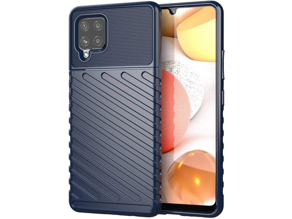 Moderne Design Hülle Cover für das Samsung Galaxy A42 5G mit Stripes zum Schutz von Kratzern, Dellen, Display aus TPU Gummi in blau von Screenguard