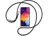 Necklace Handy Hülle mit Kordel Kette schwarz zum Tragen des Samsung Galaxy A50 am Körper wie Handtasche Lanyard, stabil mit erhöhten Rändern und Kanten in transparent von Screenguard