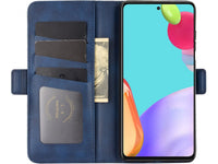 Veganes Flip Case Leder Etui Hülle mit Karten Fächer und Sichtfenster für Samsung Galaxy A52 in dunkelblau von Screenguard