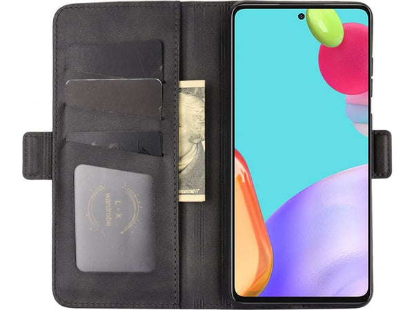 Veganes Flip Case Leder Etui Hülle mit Karten Fächer und Sichtfenster für Samsung Galaxy A52 in schwarz von Screenguard