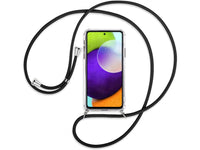 Necklace Handy Hülle mit Kordel Kette schwarz zum Tragen des Samsung Galaxy A52 am Körper wie Handtasche Lanyard, stabil mit erhöhten Rändern und Kanten in transparent von Screenguard