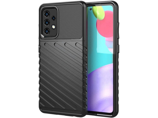 Moderne Design Hülle Cover für das Samsung Galaxy A52 mit Stripes zum Schutz von Kratzern, Dellen, Display aus TPU Gummi in schwarz von Screenguard