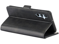 Veganes Flip Case Leder Etui Hülle mit Karten Fächer und Sichtfenster für Samsung Galaxy A54 5G in schwarz von Screenguard