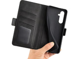 Veganes Flip Case Leder Etui Hülle mit Karten Fächer und Sichtfenster für Samsung Galaxy A54 5G in schwarz von Screenguard