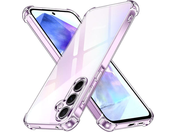 Hoch transparenter TPU Gummi Schutz Handy Hülle Clear Case klar mit verstärkten Schutzecken Bumper für das Samsung Galaxy A55 5G Display und Gehäuse in transparent von Screenguard