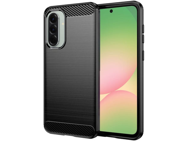 Flexible Handy Schutzhülle mit gebürster Carbon Textur auf der Rückseite für zum Schutz des Samsung Galaxy A56  Display und Gehäuse Case in schwarz von Screenguard
