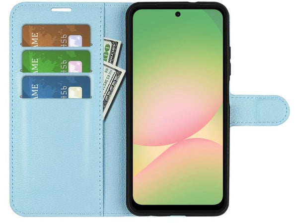 Lederhülle Portemonnaie Karten Ledertasche für Samsung Galaxy A56 in hellblau von Screenguard