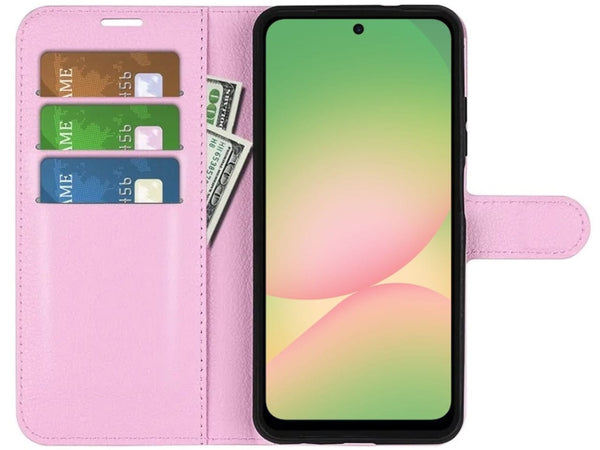 Lederhülle Portemonnaie Karten Ledertasche für Samsung Galaxy A56 in rosa von Screenguard