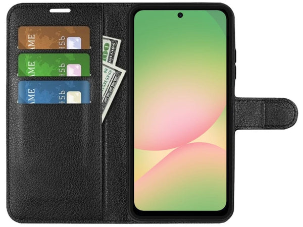 Lederhülle Portemonnaie Karten Ledertasche für Samsung Galaxy A56 in schwarz von Screenguard