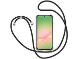 Necklace Handy Hülle mit Kordel Kette schwarz zum Tragen des Samsung Galaxy A56 am Körper wie Handtasche Lanyard, stabil mit erhöhten Rändern und Kanten in transparent von Screenguard