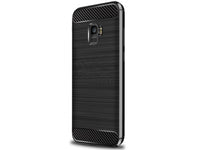 Flexible Handy Schutzhülle mit gebürster Carbon Textur auf der Rückseite für zum Schutz des Samsung Galaxy A6 2018  Display und Gehäuse Case in schwarz von Screenguard