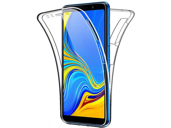 Vollständige 360 Grad Rundum Gummi TPU Hülle zum beidseitigen Schutz des Samsung Galaxy A7 2018 Display und Gehäuse in transparent von Screenguard