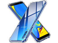 Hoch transparenter TPU Gummi Schutz Handy Hülle Clear Case klar mit verstärkten Schutzecken Bumper für das Samsung Galaxy A7 2018 Display und Gehäuse in transparent von Screenguard