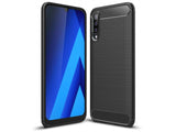 Flexible Handy Schutzhülle mit gebürster Carbon Textur auf der Rückseite für zum Schutz des Samsung Galaxy A70  Display und Gehäuse Case in schwarz von Screenguard