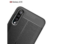 Soft TPU Case mit Design aus feinem veganen Leder für Samsung Galaxy A70 stabil mit erhöhten Rändern und Kanten in schwarz von Screenguard