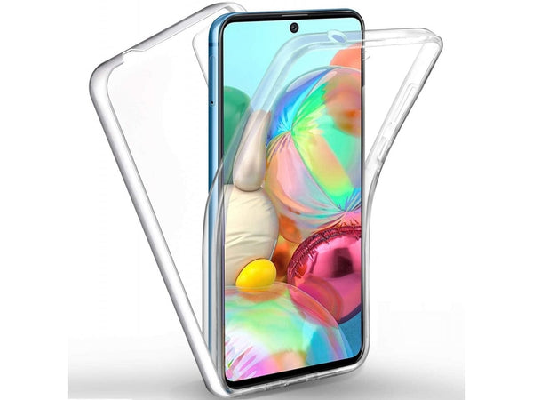 Vollständige 360 Grad Rundum Gummi TPU Hülle zum beidseitigen Schutz des Samsung Galaxy A71 Display und Gehäuse in transparent von Screenguard