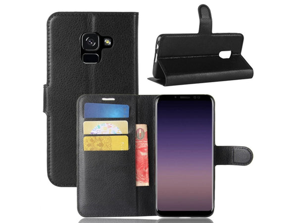 Lederhülle Portemonnaie Karten Ledertasche für Samsung Galaxy A8 2018 in schwarz von Screenguard