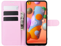 Lederhülle Karten Wallet Ledertasche Etui für Samsung Galaxy M11 in rosa von Screenguard