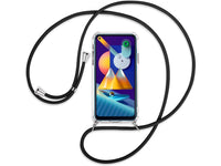 Necklace Handy Hülle mit Kordel Kette schwarz zum Tragen des Samsung Galaxy M11 am Körper wie Handtasche Lanyard, stabil mit erhöhten Rändern und Kanten in transparent von Screenguard