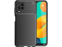 Hochwertig stabile Soft TPU Smartphone Handy Hülle im Carbon Design für Samsung Galaxy M32 zum Schutz des Display und Gehäuse Cover in schwarz von Screenguard