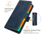 Veganes Flip Case Leder Etui Hülle mit Karten Fächer und Sichtfenster für Samsung Galaxy M32 in dunkelblau von Screenguard