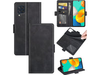 Veganes Flip Case Leder Etui Hülle mit Karten Fächer und Sichtfenster für Samsung Galaxy M32 in schwarz von Screenguard