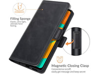 Veganes Flip Case Leder Etui Hülle mit Karten Fächer und Sichtfenster für Samsung Galaxy M32 in schwarz von Screenguard