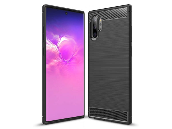 Flexible Handy Schutzhülle mit gebürster Carbon Textur auf der Rückseite für zum Schutz des Samsung Galaxy Note10+  Display und Gehäuse Case in schwarz von Screenguard