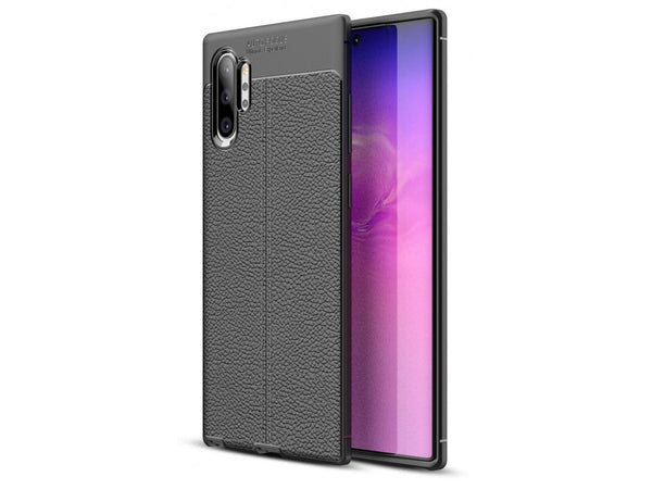 Soft TPU Case mit Design aus feinem veganen Leder für Samsung Galaxy Note10+ stabil mit erhöhten Rändern und Kanten in schwarz von Screenguard