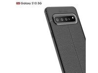 Soft TPU Case mit Design aus feinem veganen Leder für Samsung Galaxy S10 5G stabil mit erhöhten Rändern und Kanten in schwarz von Screenguard