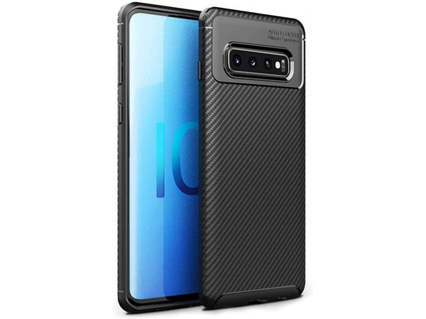 Hochwertig stabile Soft TPU Smartphone Handy Hülle im Carbon Design für Samsung Galaxy S10 zum Schutz des Display und Gehäuse Cover in schwarz von Screenguard