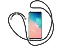 Necklace Handy Hülle mit Kordel Kette schwarz zum Tragen des Samsung Galaxy S10 am Körper wie Handtasche Lanyard, stabil mit erhöhten Rändern und Kanten in transparent von Screenguard