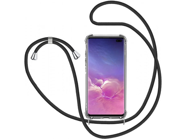 Necklace Handy Hülle mit Kordel Kette schwarz zum Tragen des Samsung Galaxy S10+ am Körper wie Handtasche Lanyard, stabil mit erhöhten Rändern und Kanten in transparent von Screenguard