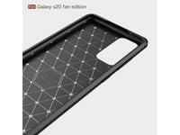 Flexible Handy Schutzhülle mit gebürster Carbon Textur auf der Rückseite für zum Schutz des Samsung Galaxy S20 FE  Display und Gehäuse Case in blau von Screenguard