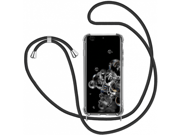 Necklace Handy Hülle mit Kordel Kette schwarz zum Tragen des Samsung Galaxy S20 Ultra am Körper wie Handtasche Lanyard, stabil mit erhöhten Rändern und Kanten in transparent von Screenguard