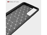 Flexible Handy Schutzhülle mit gebürster Carbon Textur auf der Rückseite für zum Schutz des Samsung Galaxy S21+  Display und Gehäuse Case in schwarz von Screenguard