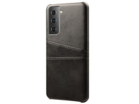 CardCaddy Leder Backcase mit Kartenfächern für Samsung Galaxy S21 in schwarz von Screenguard