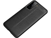 Soft TPU Case mit Design aus feinem veganen Leder für Samsung Galaxy S21+ stabil mit erhöhten Rändern und Kanten in schwarz von Screenguard