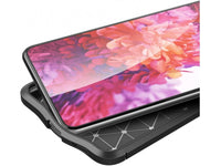 Soft TPU Case mit Design aus feinem veganen Leder für Samsung Galaxy S21+ stabil mit erhöhten Rändern und Kanten in schwarz von Screenguard