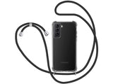 Necklace Handy Hülle mit Kordel Kette schwarz zum Tragen des Samsung Galaxy S21+ am Körper wie Handtasche Lanyard, stabil mit erhöhten Rändern und Kanten in transparent von Screenguard