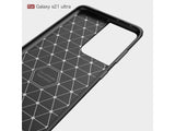 Flexible Handy Schutzhülle mit gebürster Carbon Textur auf der Rückseite für zum Schutz des Samsung Galaxy S21 Ultra  Display und Gehäuse Case in schwarz von Screenguard