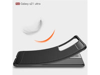 Flexible Handy Schutzhülle mit gebürster Carbon Textur auf der Rückseite für zum Schutz des Samsung Galaxy S21 Ultra  Display und Gehäuse Case in schwarz von Screenguard